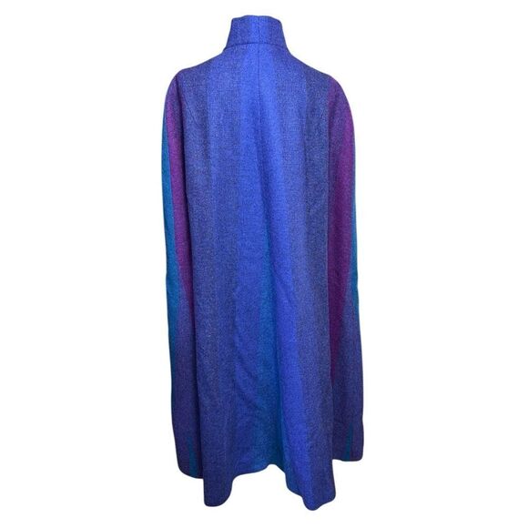 Vintage Avoca Collection Blue Purple Striped 100% Irish Wool Cape Coat Medium - Picture 10 of 11
